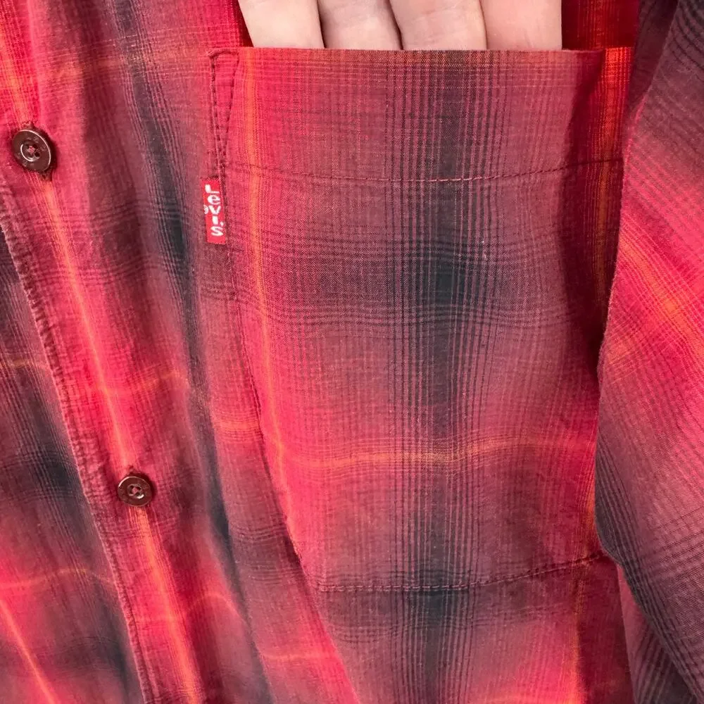 Levi's Shirt Mens 2XL Red Plaid Button Down‎ Red Tab Long Sleeve Cotton Vintage